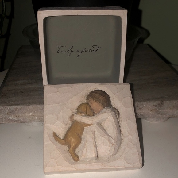 Willow Tree Embrace Box with Girl and Dog - Cream and Brown - Picture 4 of 9